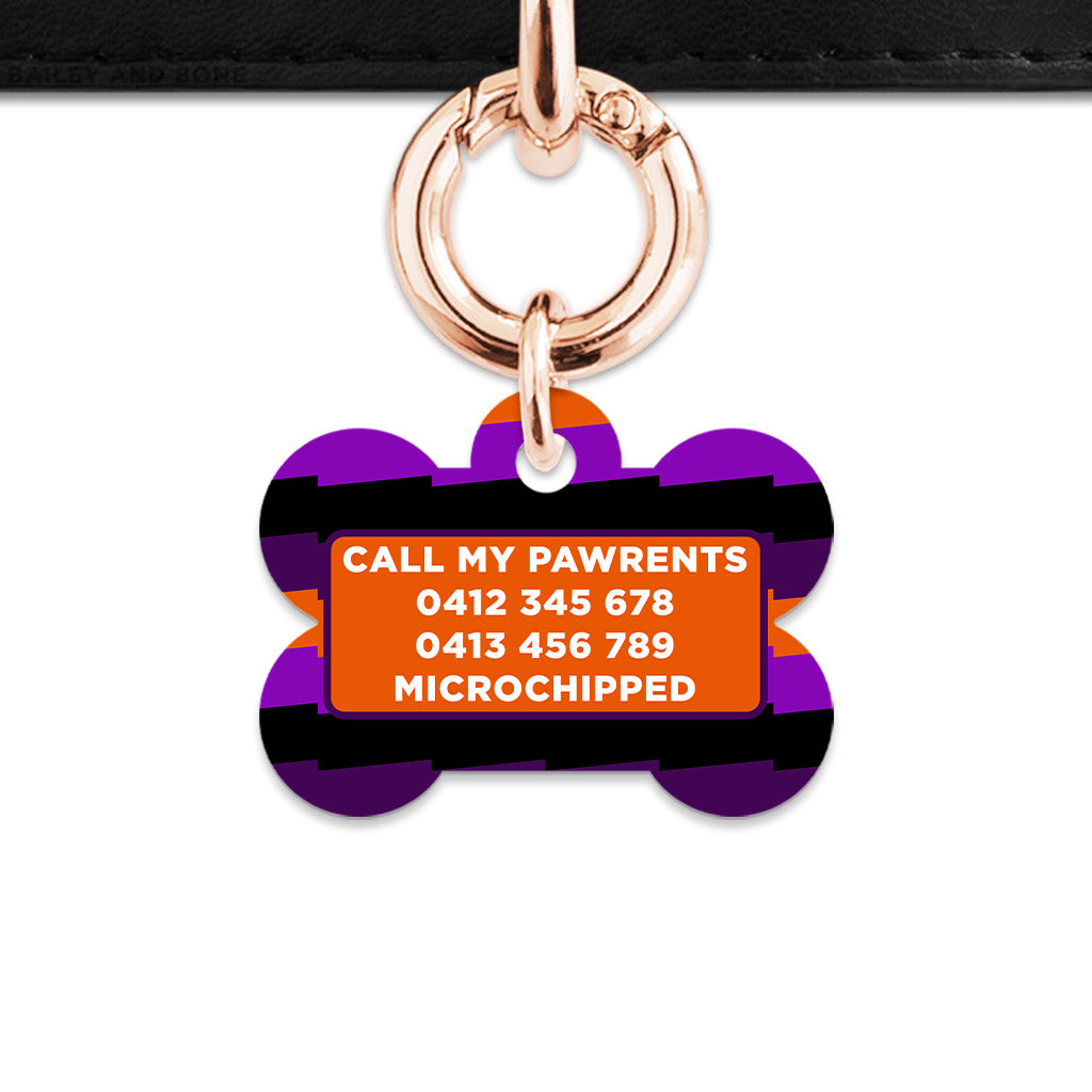 Purple And Orange Spooky Stripes Pet ID Tag