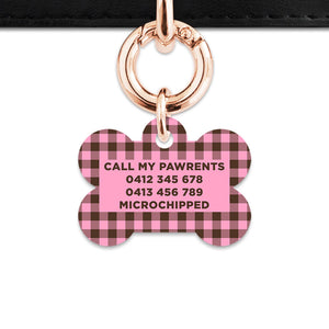 Pink And Brown Gingham Pet ID Tag