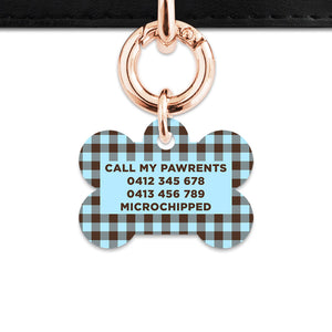 Blue And Brown Gingham Pet ID Tag