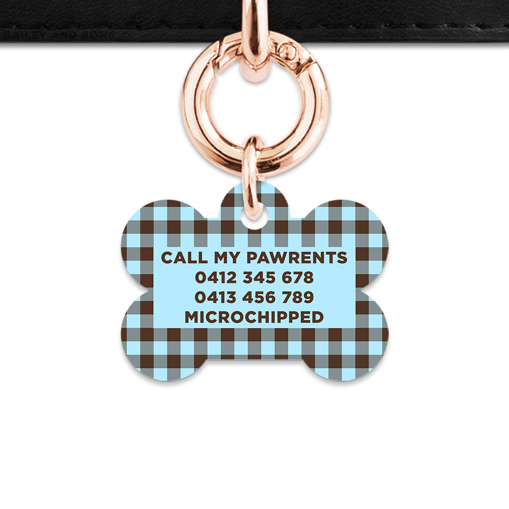 Blue And Brown Gingham Pet ID Tag