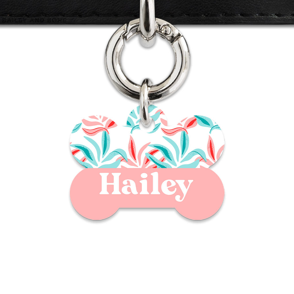 Pink And Blue Tropical Leaves Pet ID Tag