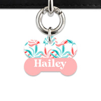 Pink And Blue Tropical Leaves Pet ID Tag