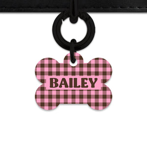 Pink And Brown Gingham Pet ID Tag