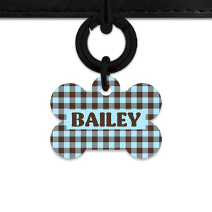 Blue And Brown Gingham Pet ID Tag