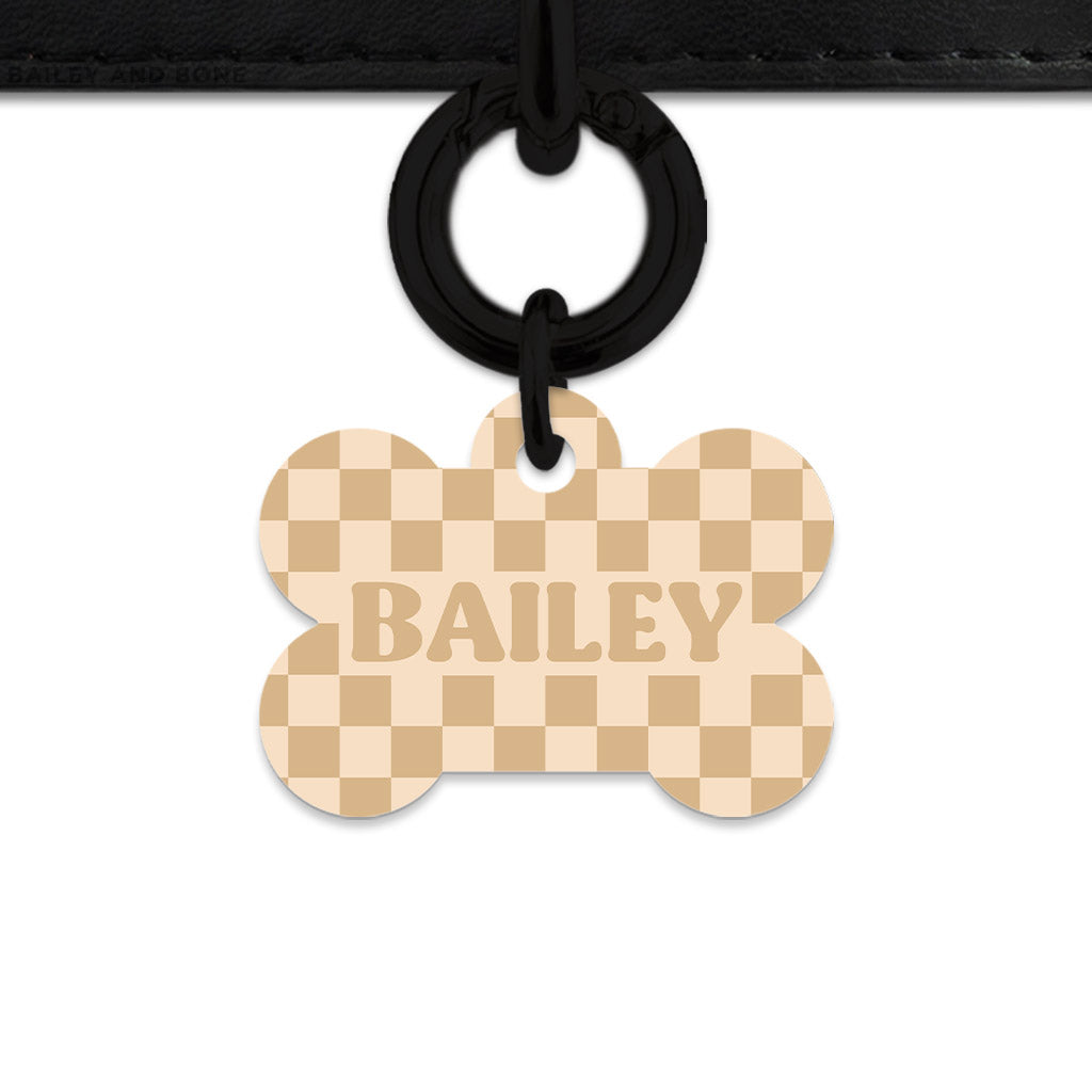 Beige And Tan Checkers Pet ID Tag