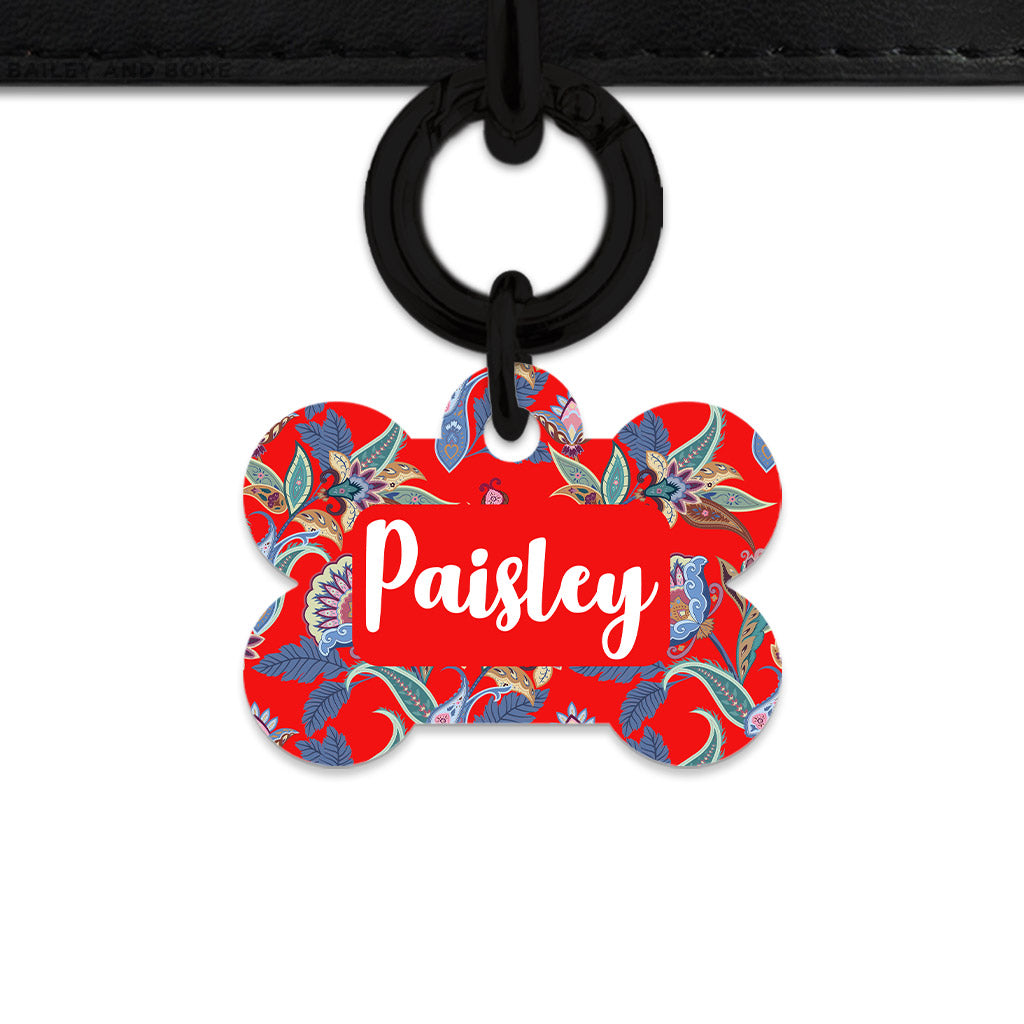 Red Paisley Pattern Pet ID Tag