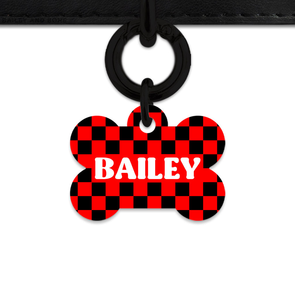 Black And Red Checkers Pet ID Tag