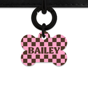 Pink And Brown Checkers Pet ID Tag