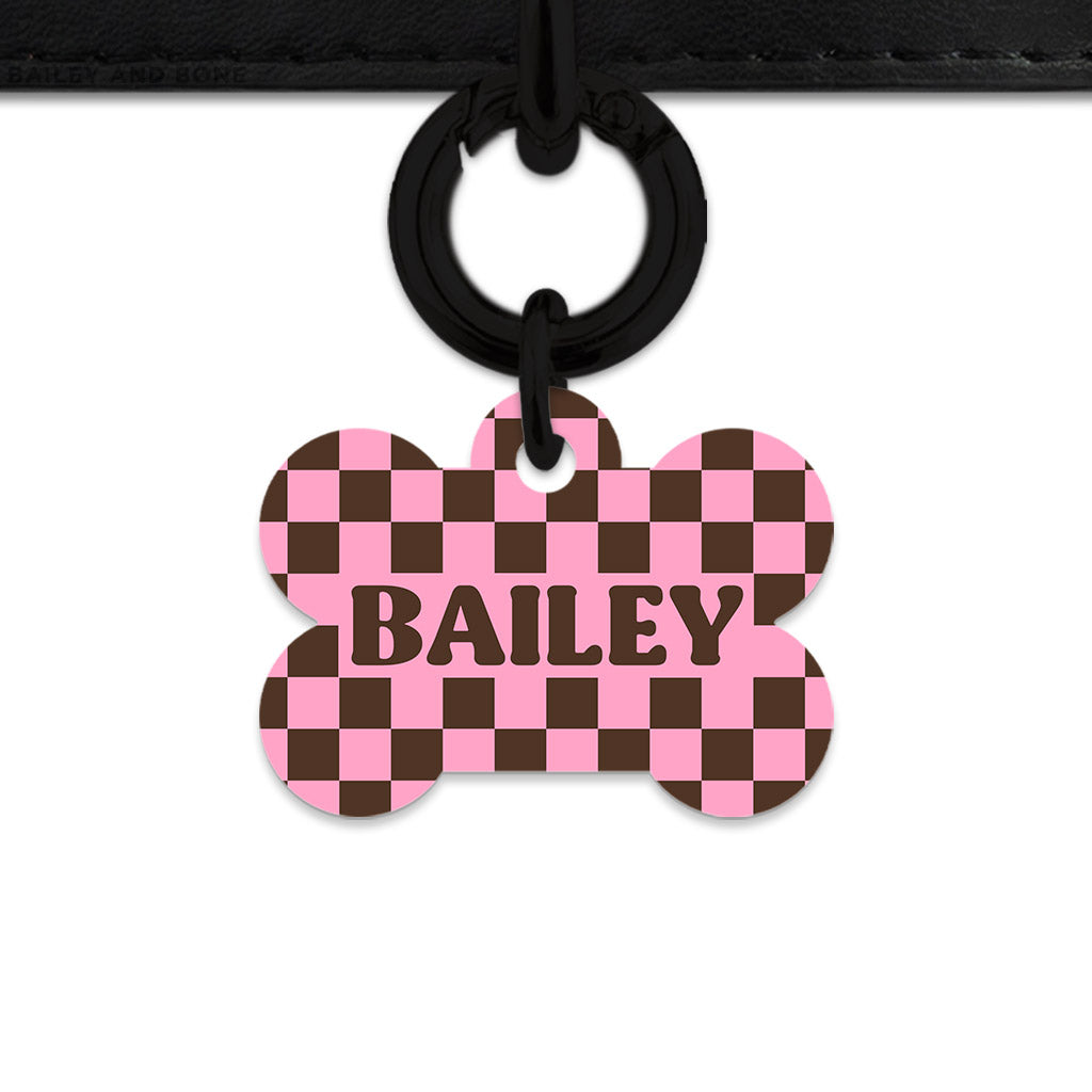 Pink And Brown Checkers Pet ID Tag