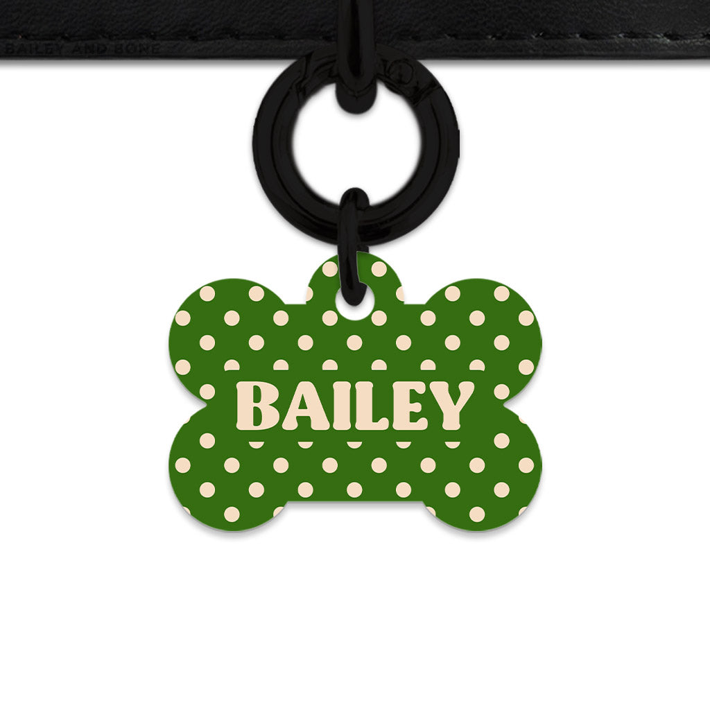 Green And Beige Polka Dots Pet ID Tag
