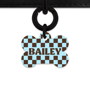 Blue And Brown Checkers Pet ID Tag
