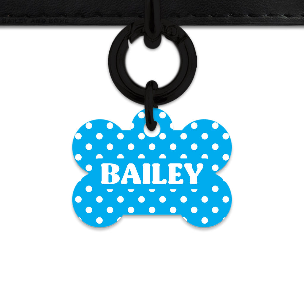 Blue And White Polka Dots Pet ID Tag