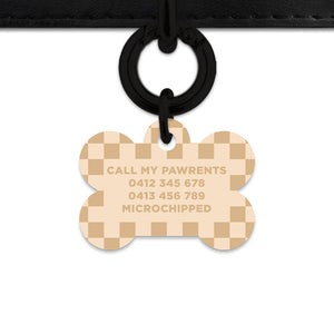 Beige And Tan Checkers Pet ID Tag