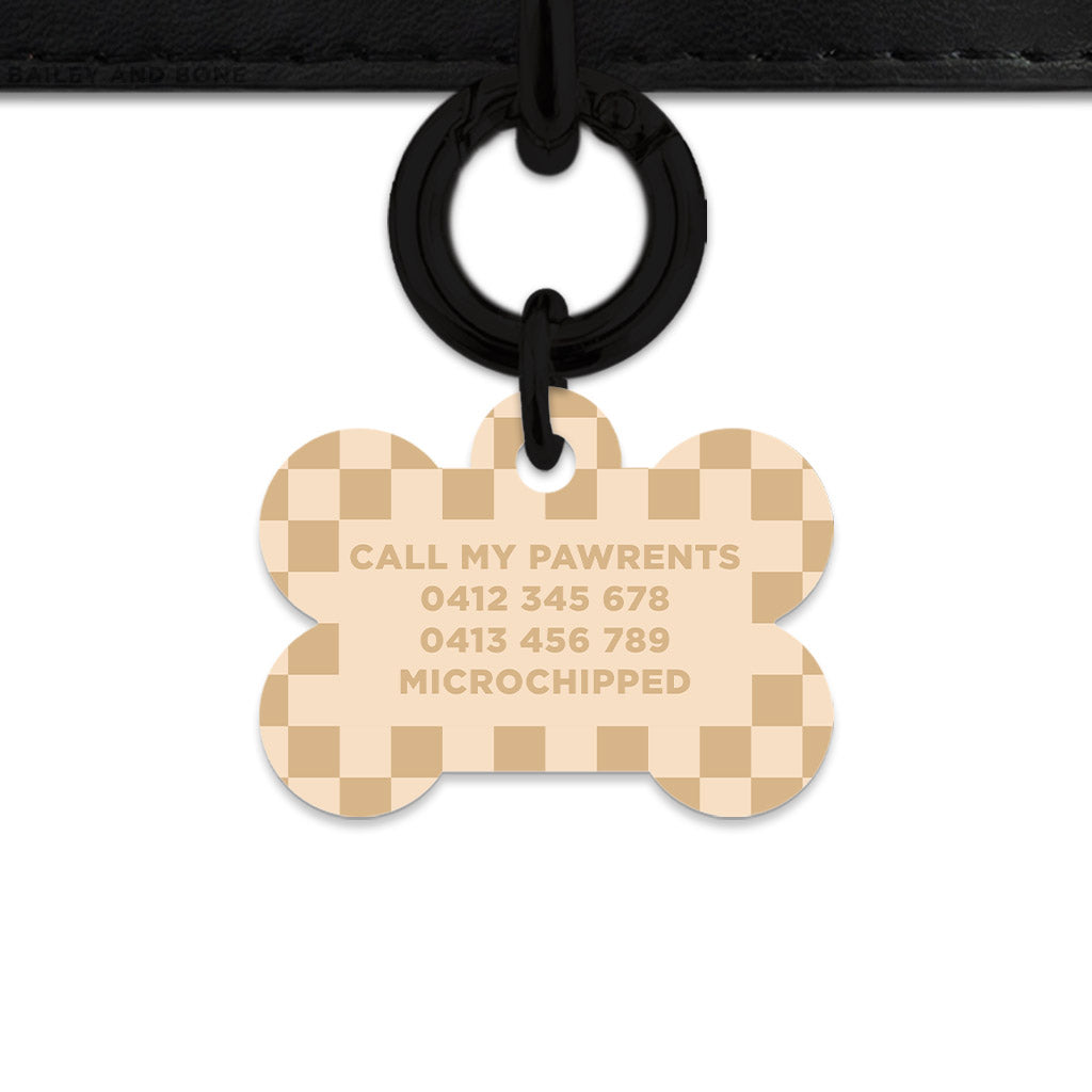 Beige And Tan Checkers Pet ID Tag