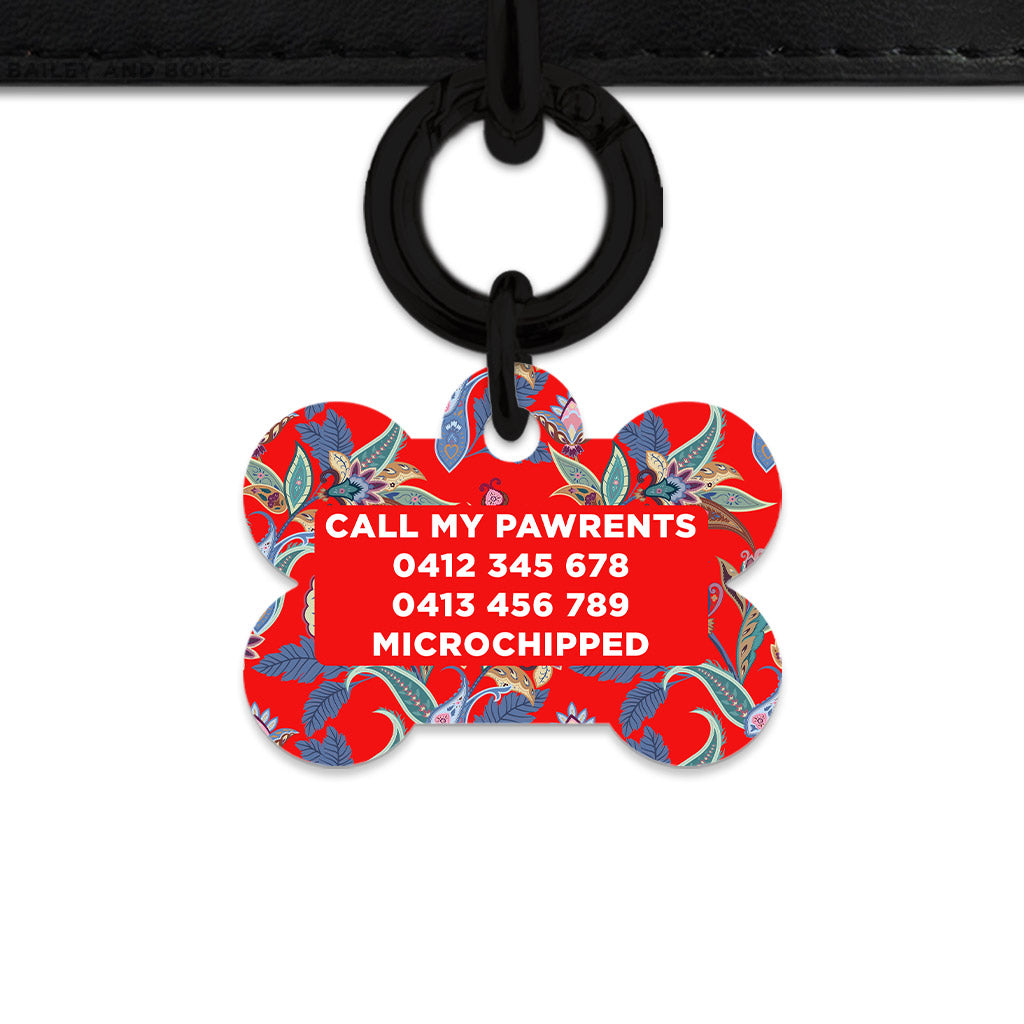 Red Paisley Pattern Pet ID Tag