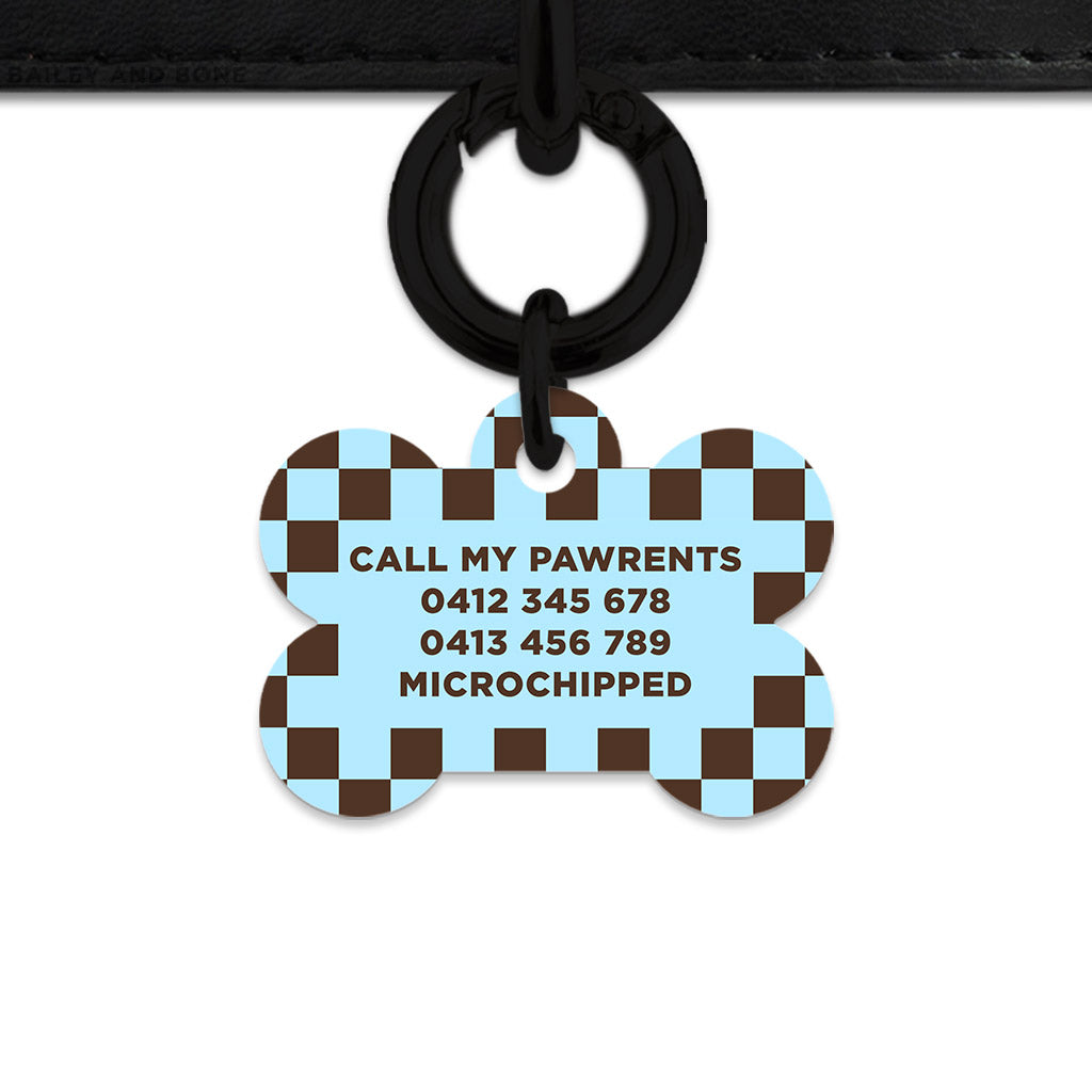 Blue And Brown Checkers Pet ID Tag