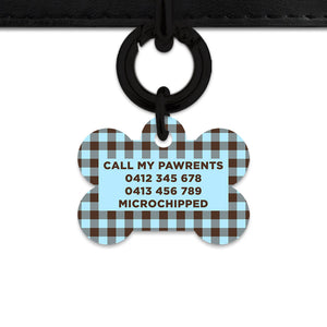 Blue And Brown Gingham Pet ID Tag