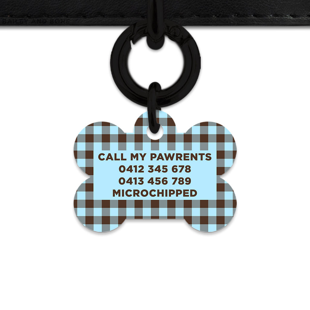 Blue And Brown Gingham Pet ID Tag