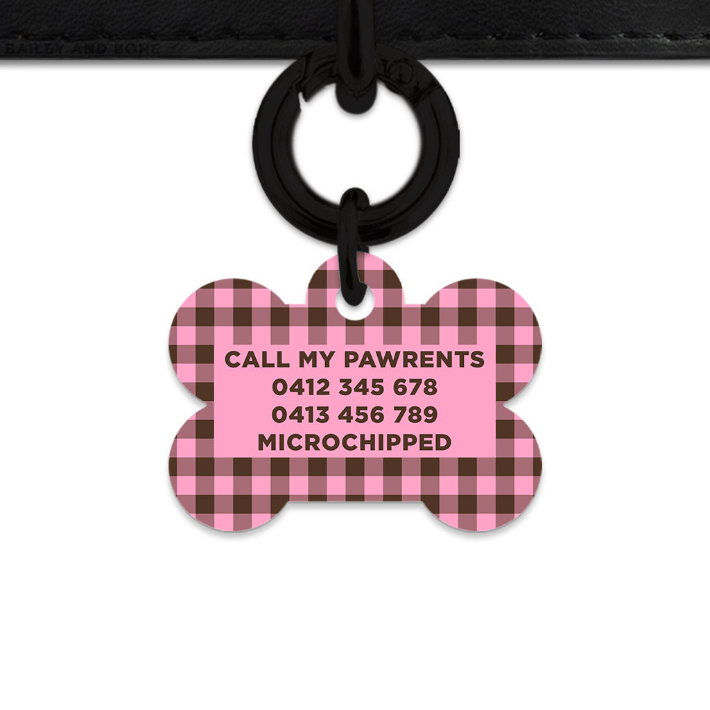 Pink And Brown Gingham Pet ID Tag