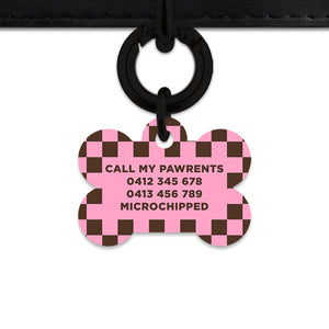 Pink And Brown Checkers Pet ID Tag