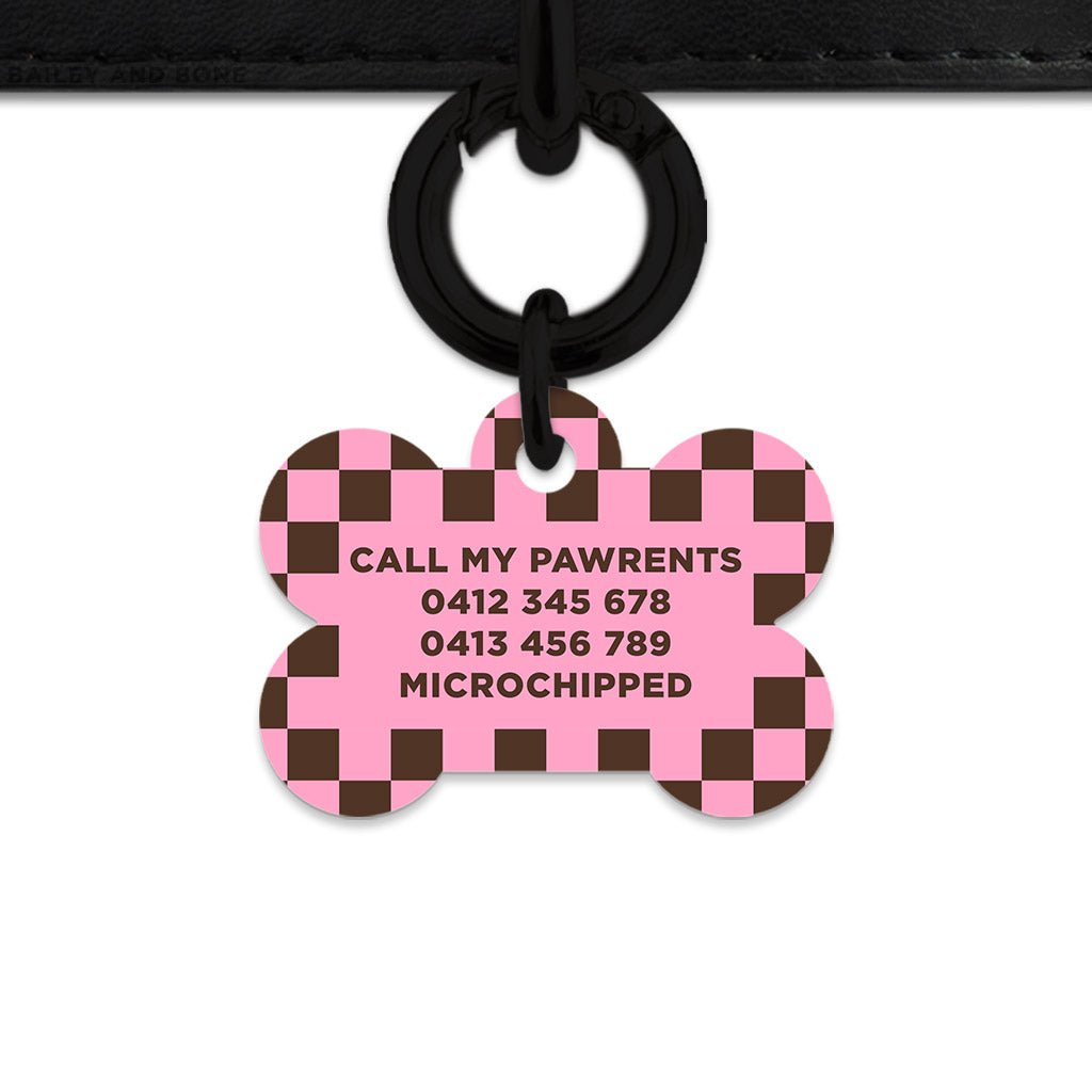 Pink And Brown Checkers Pet ID Tag