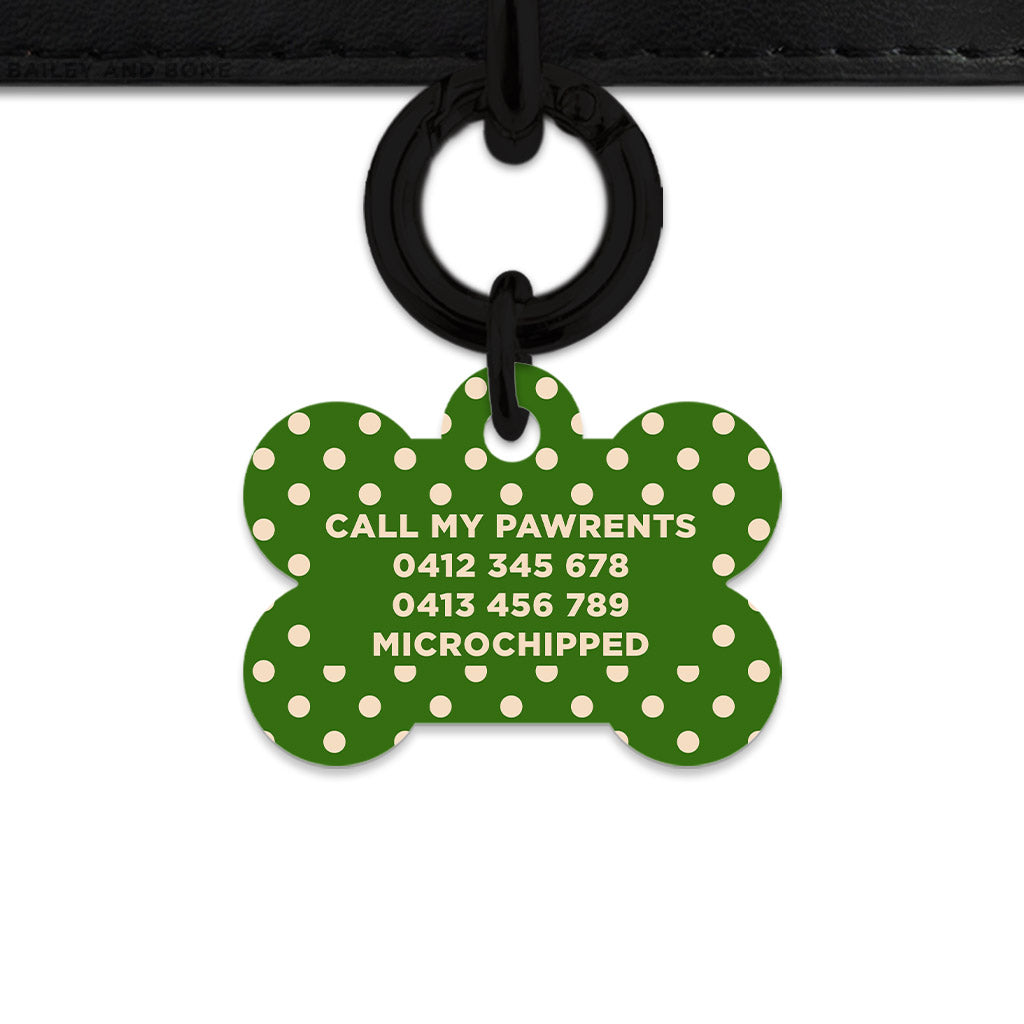 Green And Beige Polka Dots Pet ID Tag