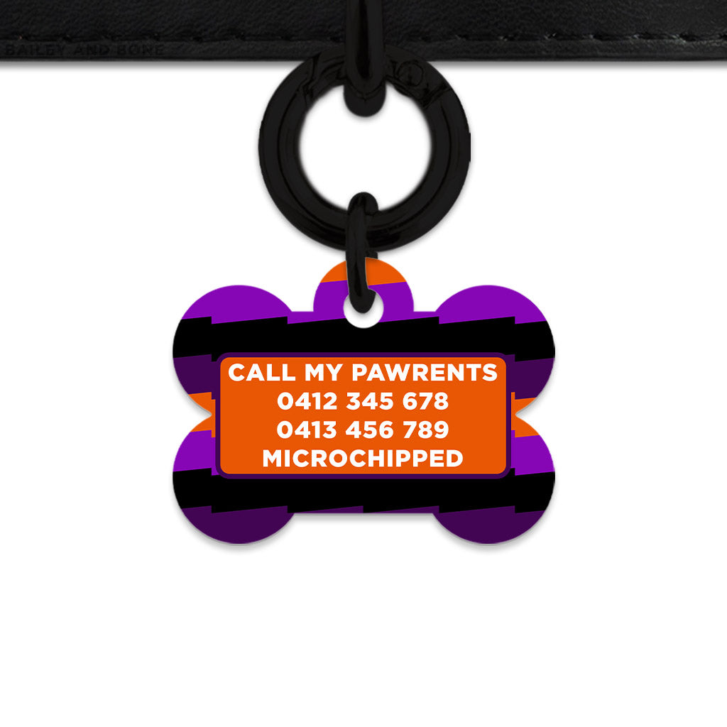 Purple And Orange Spooky Stripes Pet ID Tag