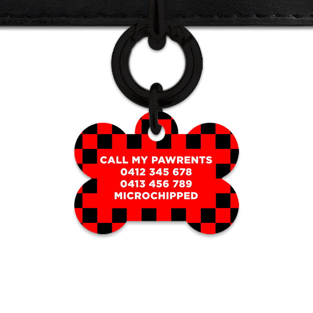 Black And Red Checkers Pet ID Tag