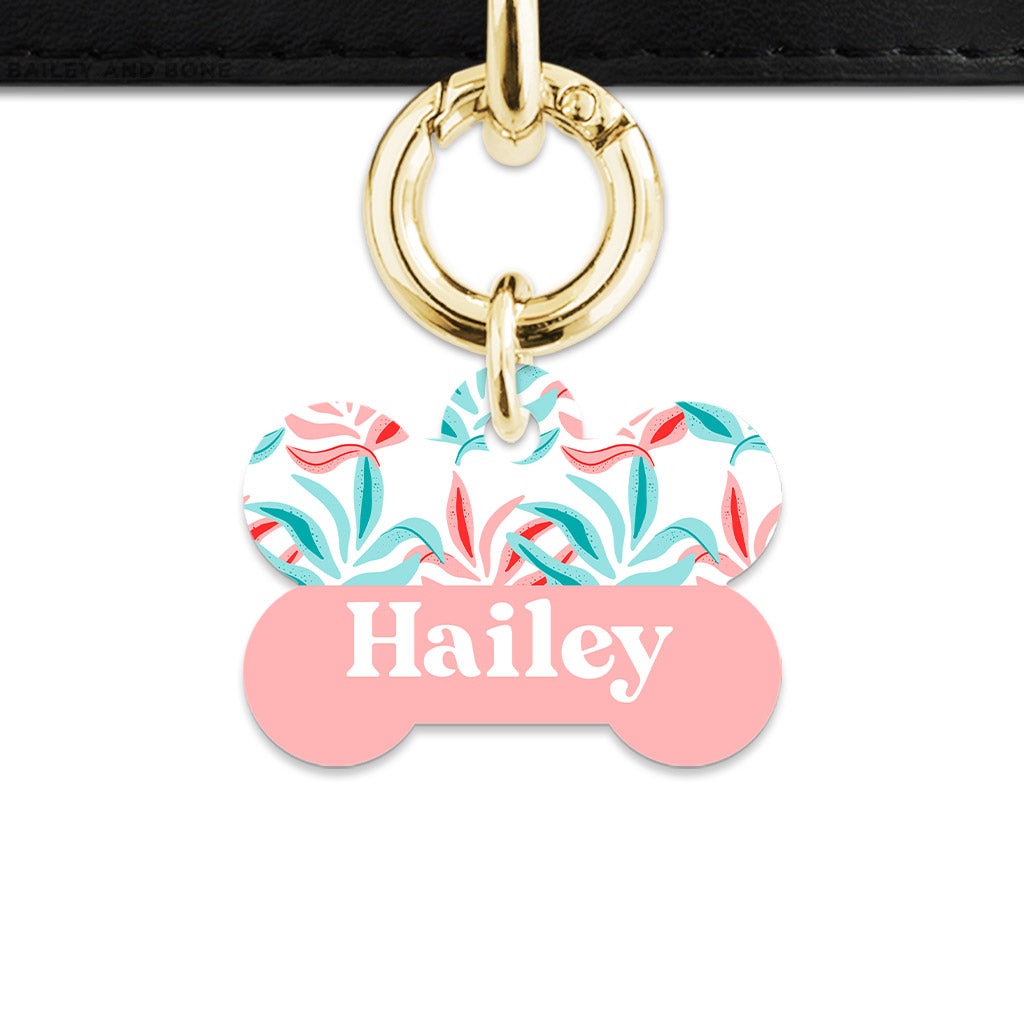 Pink And Blue Tropical Leaves Pet ID Tag