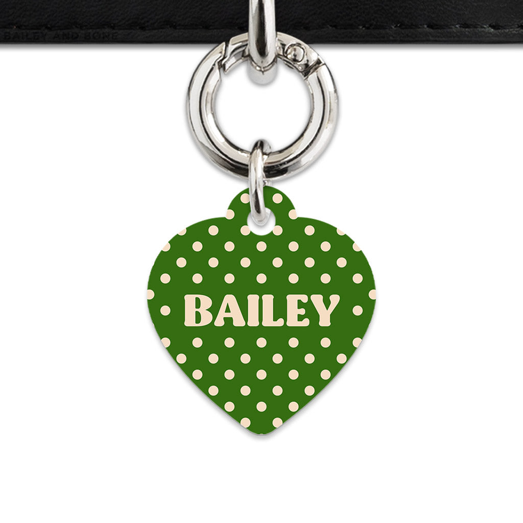 Green And Beige Polka Dots Pet ID Tag