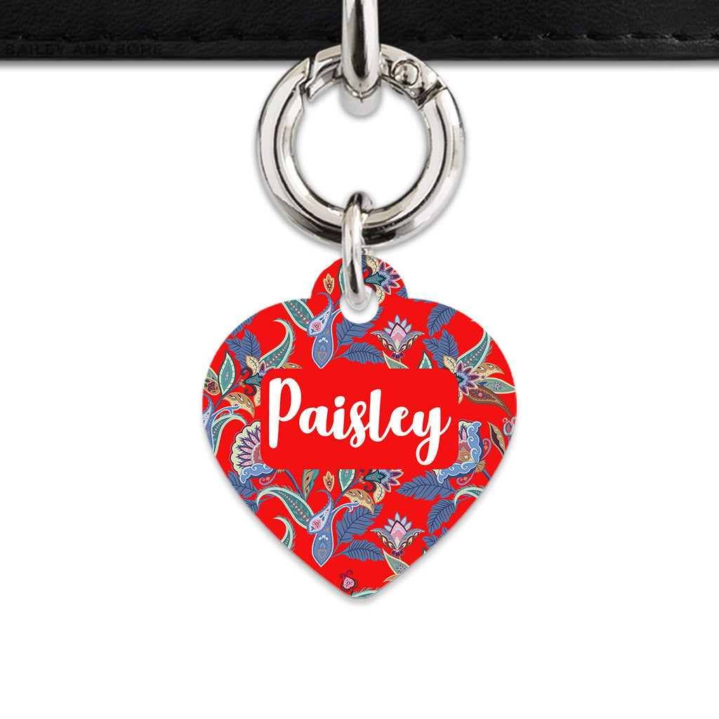 Red Paisley Pattern Pet ID Tag