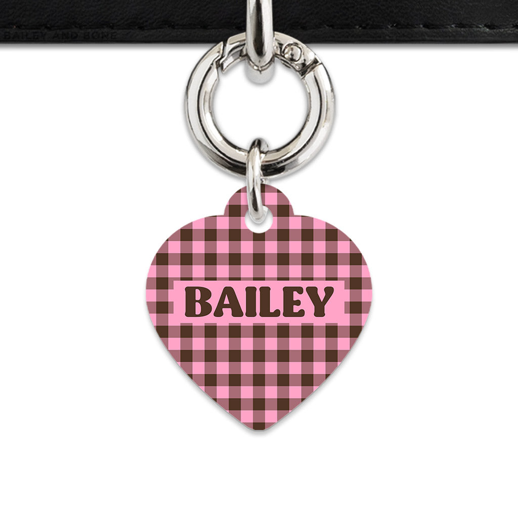 Pink And Brown Gingham Pet ID Tag