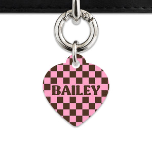 Pink And Brown Checkers Pet ID Tag