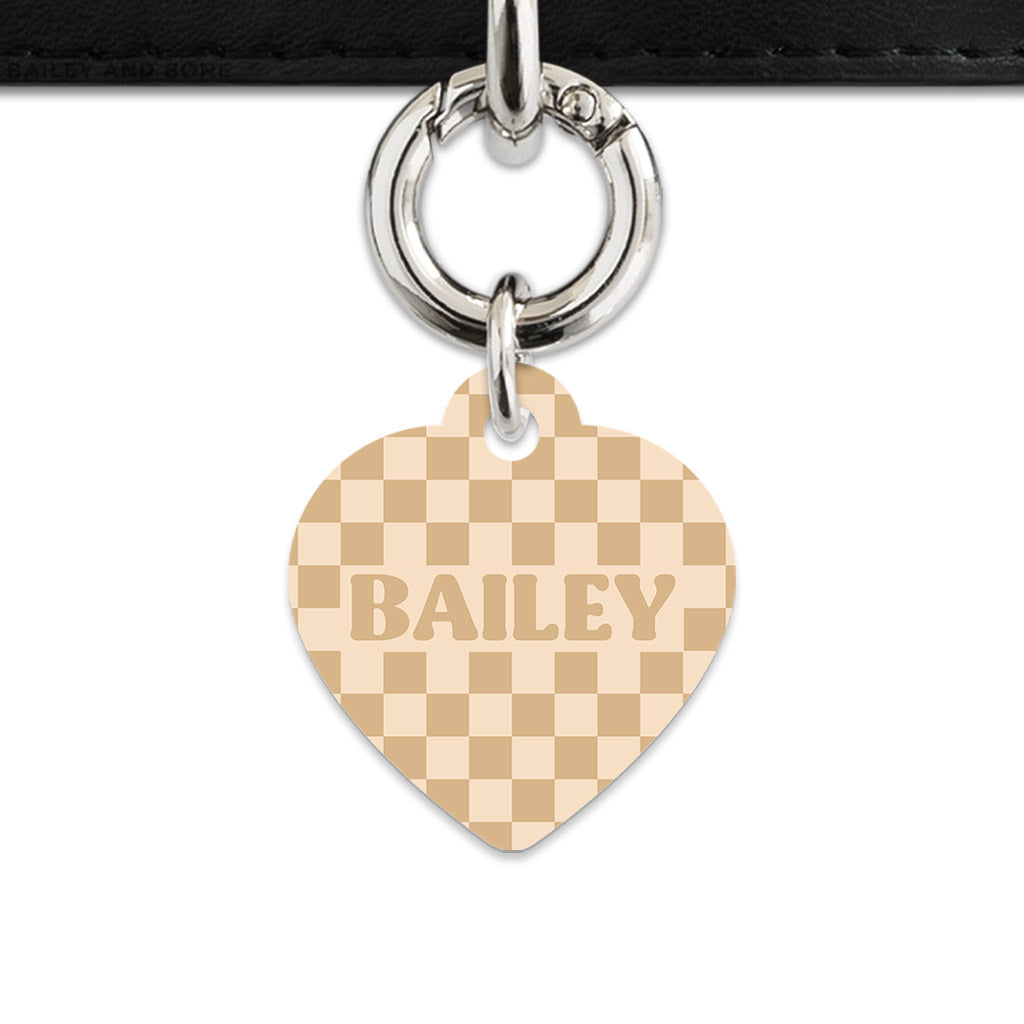 Beige And Tan Checkers Pet ID Tag