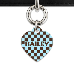 Blue And Brown Checkers Pet ID Tag