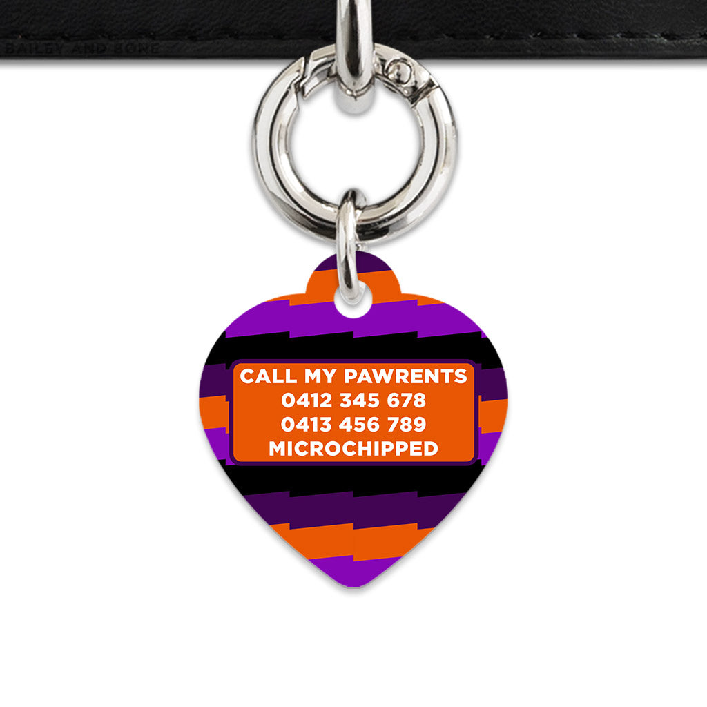 Purple And Orange Spooky Stripes Pet ID Tag