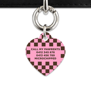 Pink And Brown Checkers Pet ID Tag
