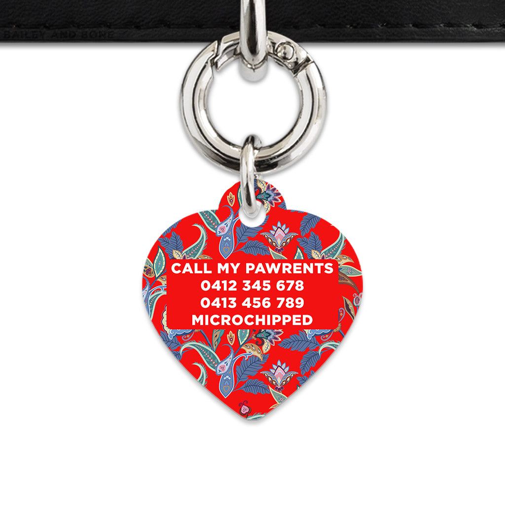 Red Paisley Pattern Pet ID Tag