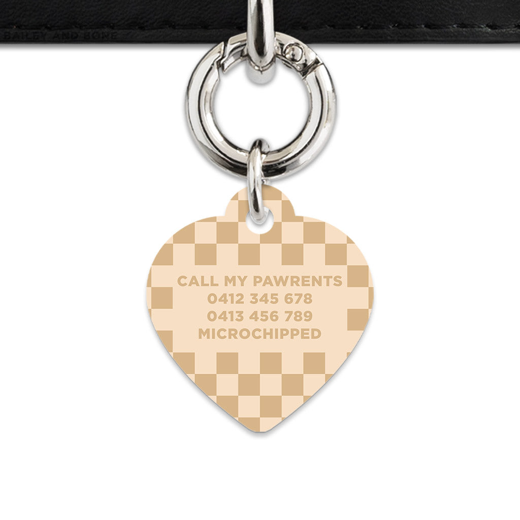 Beige And Tan Checkers Pet ID Tag
