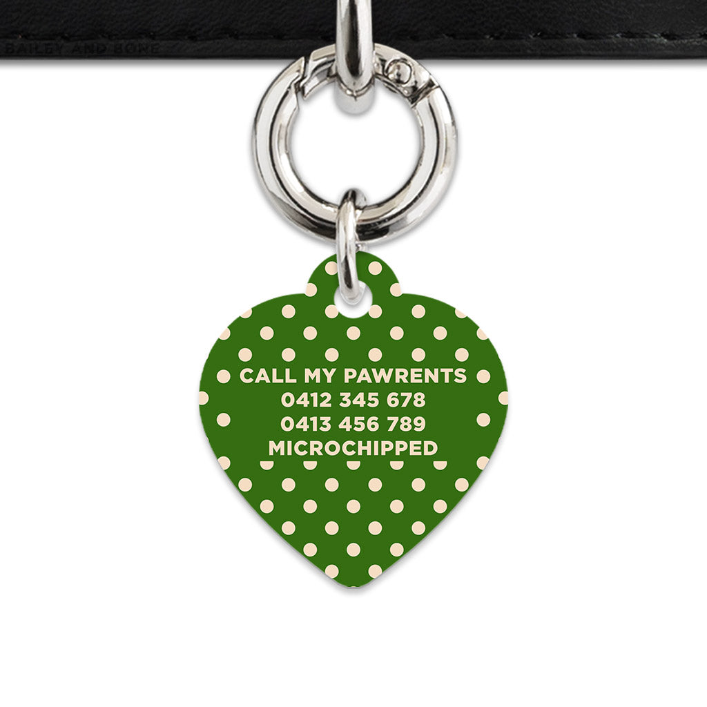 Green And Beige Polka Dots Pet ID Tag