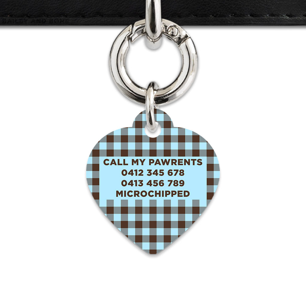 Blue And Brown Gingham Pet ID Tag