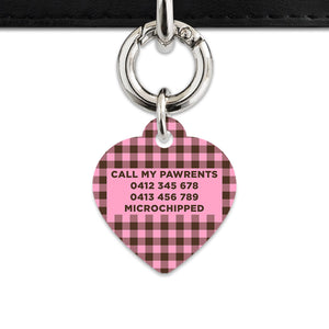 Pink And Brown Gingham Pet ID Tag