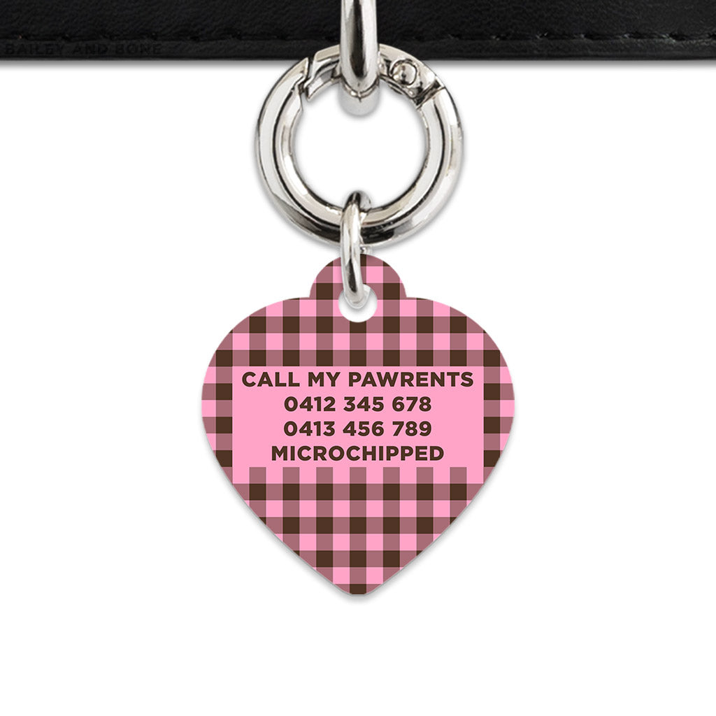 Pink And Brown Gingham Pet ID Tag