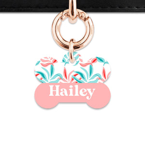 Pink And Blue Tropical Leaves Pet ID Tag