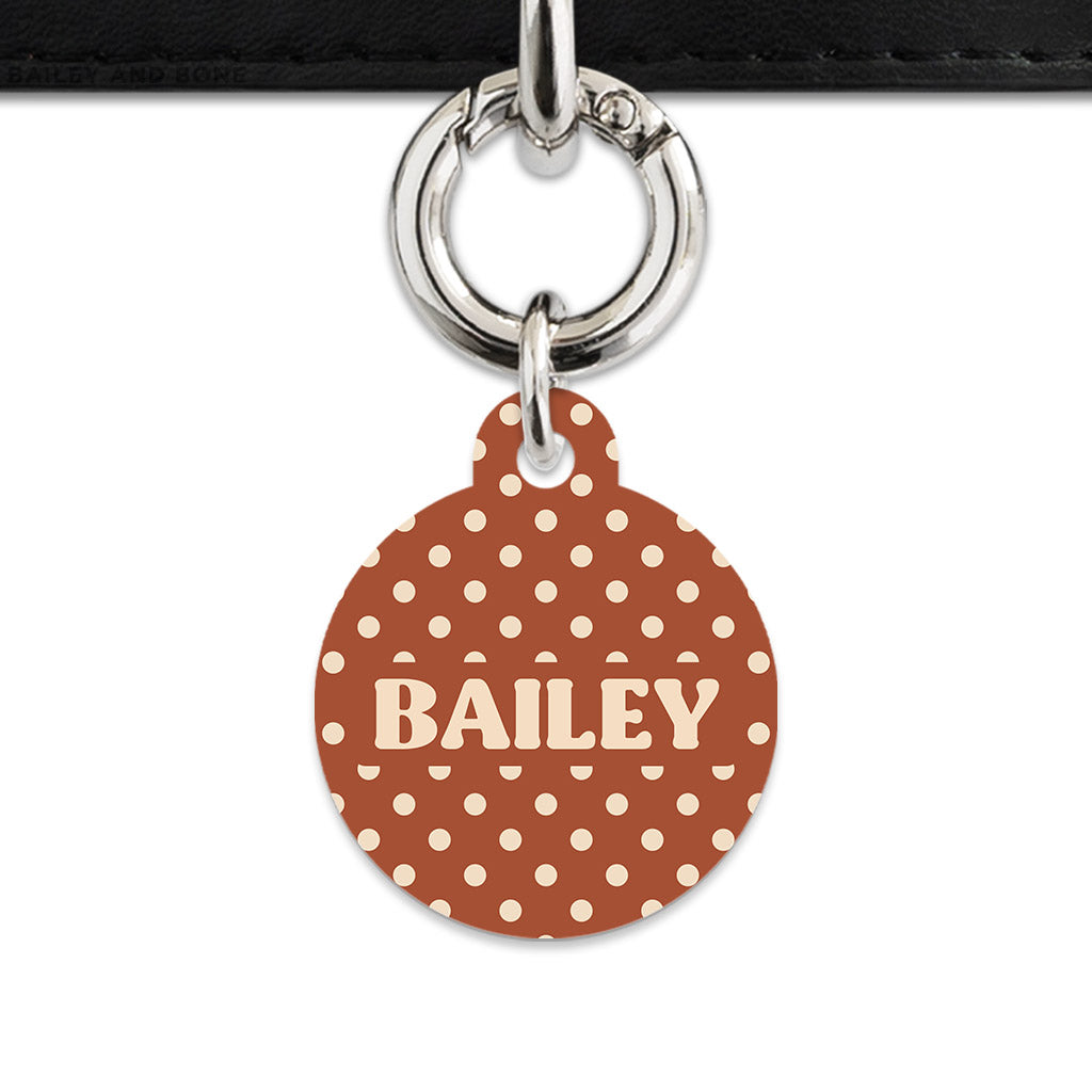 Brown And Beige Polka Dots Pet ID Tag
