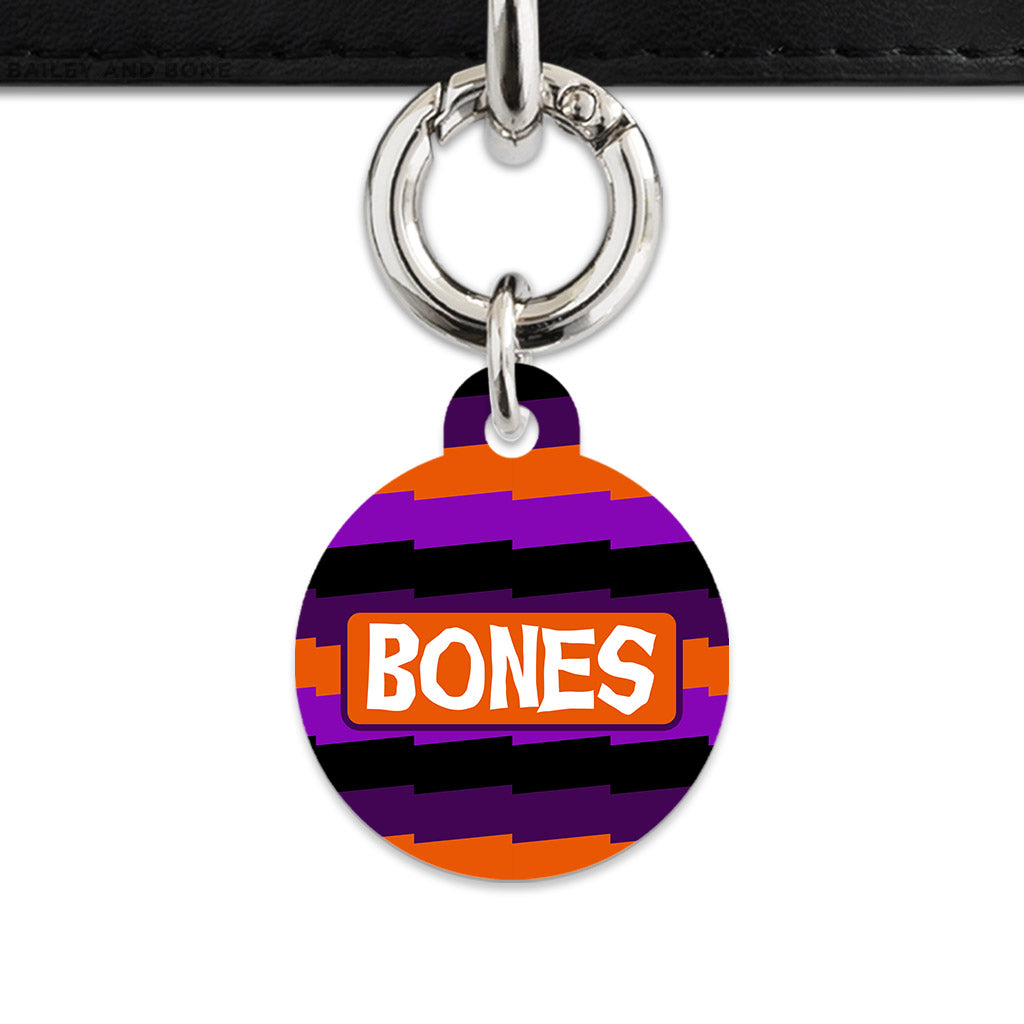 Purple And Orange Spooky Stripes Pet ID Tag