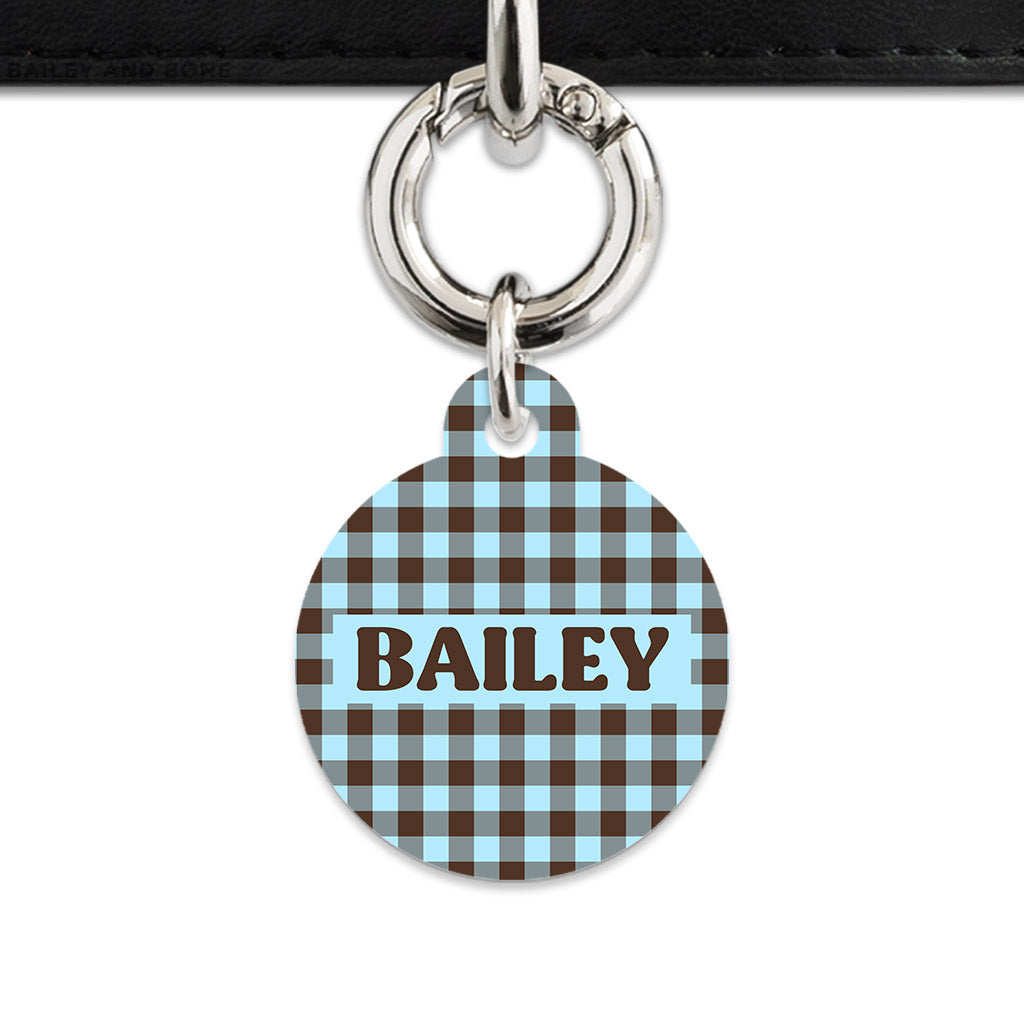 Blue And Brown Gingham Pet ID Tag