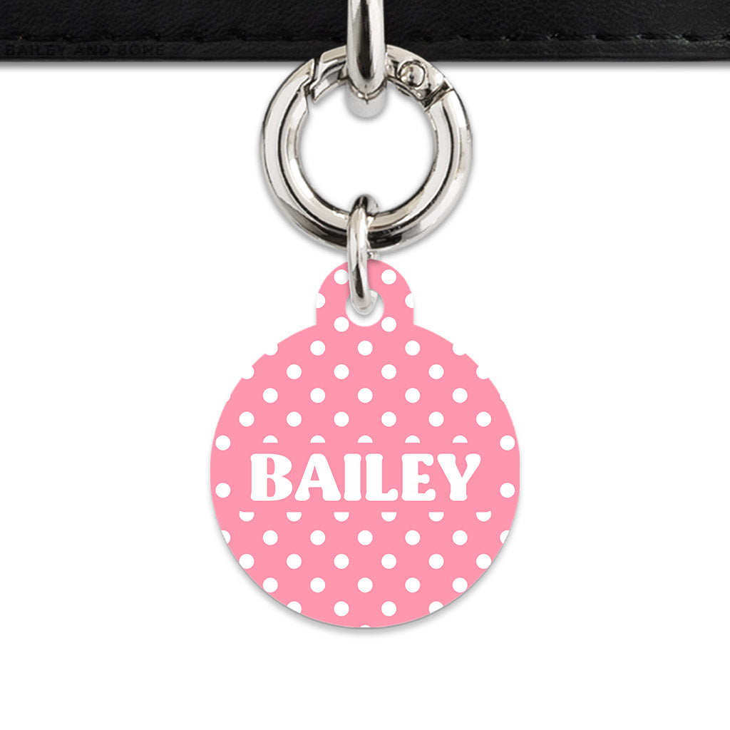 Pink And White Polka Dot Pet ID Tag