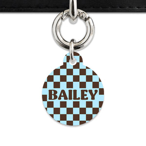 Blue And Brown Checkers Pet ID Tag