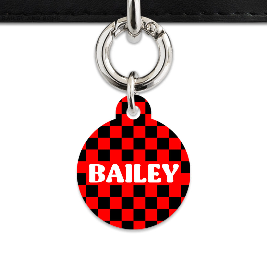 Black And Red Checkers Pet ID Tag